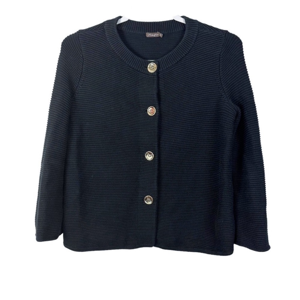 J.McLaughlin Black Ribbed Cardigan Preppy